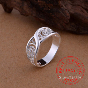 100% 925 Sterling Silver Jewelry Vintage hollow Pattern Couple&#39;s Wedding Silver Rings for Women Men Fashion Anel De Prata Bijoux