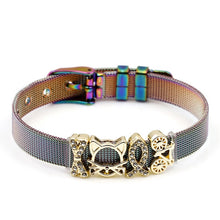 DINGLLY Two-tone Stainless Steel Mesh Bracelets For Women Men Golden Love Heart Beaded 10mm Ribbon Mesh Bracelet &amp; Bangle Gifts