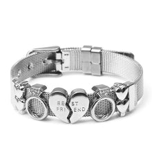 DINGLLY Two-tone Stainless Steel Mesh Bracelets For Women Men Golden Love Heart Beaded 10mm Ribbon Mesh Bracelet &amp; Bangle Gifts