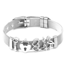 DINGLLY Two-tone Stainless Steel Mesh Bracelets For Women Men Golden Love Heart Beaded 10mm Ribbon Mesh Bracelet &amp; Bangle Gifts