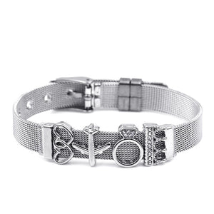 DINGLLY Two-tone Stainless Steel Mesh Bracelets For Women Men Golden Love Heart Beaded 10mm Ribbon Mesh Bracelet &amp; Bangle Gifts