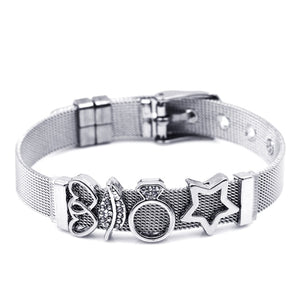 DINGLLY Two-tone Stainless Steel Mesh Bracelets For Women Men Golden Love Heart Beaded 10mm Ribbon Mesh Bracelet &amp; Bangle Gifts