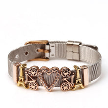 DINGLLY Two-tone Stainless Steel Mesh Bracelets For Women Men Golden Love Heart Beaded 10mm Ribbon Mesh Bracelet &amp; Bangle Gifts