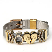 DINGLLY Two-tone Stainless Steel Mesh Bracelets For Women Men Golden Love Heart Beaded 10mm Ribbon Mesh Bracelet &amp; Bangle Gifts