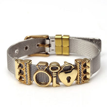 DINGLLY Two-tone Stainless Steel Mesh Bracelets For Women Men Golden Love Heart Beaded 10mm Ribbon Mesh Bracelet &amp; Bangle Gifts