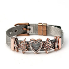 DINGLLY Two-tone Stainless Steel Mesh Bracelets For Women Men Golden Love Heart Beaded 10mm Ribbon Mesh Bracelet &amp; Bangle Gifts