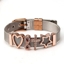DINGLLY Two-tone Stainless Steel Mesh Bracelets For Women Men Golden Love Heart Beaded 10mm Ribbon Mesh Bracelet &amp; Bangle Gifts