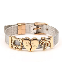 DINGLLY Two-tone Stainless Steel Mesh Bracelets For Women Men Golden Love Heart Beaded 10mm Ribbon Mesh Bracelet &amp; Bangle Gifts