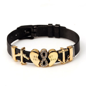 DINGLLY Two-tone Stainless Steel Mesh Bracelets For Women Men Golden Love Heart Beaded 10mm Ribbon Mesh Bracelet &amp; Bangle Gifts