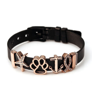 DINGLLY Two-tone Stainless Steel Mesh Bracelets For Women Men Golden Love Heart Beaded 10mm Ribbon Mesh Bracelet &amp; Bangle Gifts