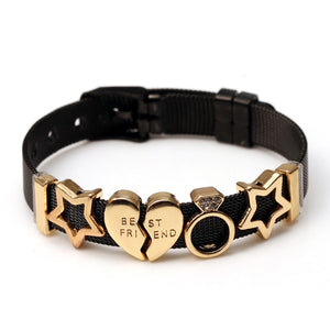 DINGLLY Two-tone Stainless Steel Mesh Bracelets For Women Men Golden Love Heart Beaded 10mm Ribbon Mesh Bracelet &amp; Bangle Gifts
