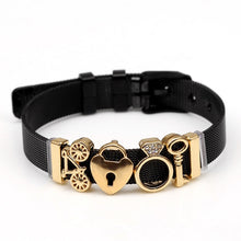 DINGLLY Two-tone Stainless Steel Mesh Bracelets For Women Men Golden Love Heart Beaded 10mm Ribbon Mesh Bracelet &amp; Bangle Gifts