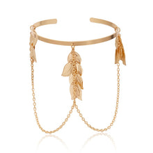 PuRui Bohemian Leaf Charm Upper Arm Bracelet Metal Leaves Tassel Pendants Arm Cuff Bangle Bracelets for Women Fashion Jewelry