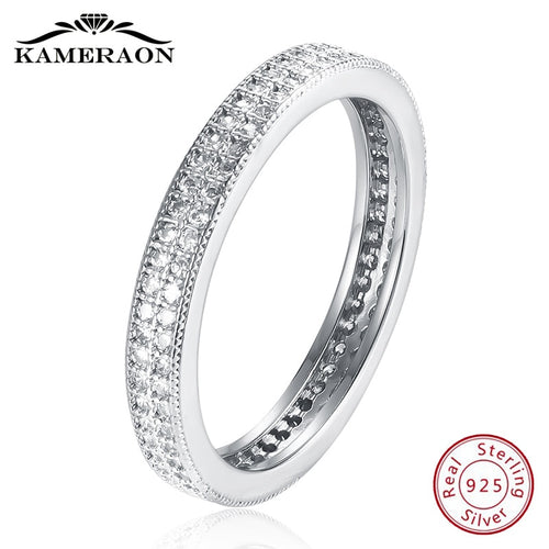 925 Sterling Silver Rings Womens Minimalism Circular Jewelry Full Zirco Rhinestones Shiny Dainty Ringlet Fashion Ring 2019