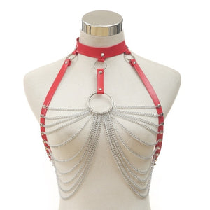 Goth Leather Body Harness Chain Bra Top Chest Waist Belt Witch Gothic Punk Fashion Metal Girl Festival Jewelry Accessories