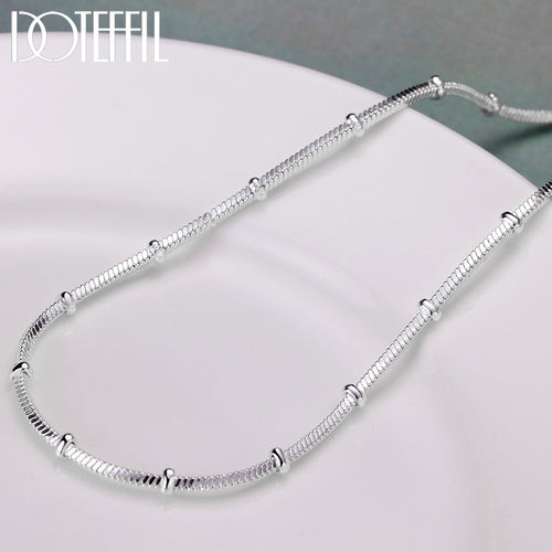 DOTEFFIL 925 Sterling Silver 18/20 Inch 1.2/2mm Snake Chain Beads Necklace For Women Man Fashion Wedding Engagement Jewelry