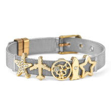 DINGLLY Two-tone Stainless Steel Mesh Bracelets For Women Men Golden Love Heart Beaded 10mm Ribbon Mesh Bracelet &amp; Bangle Gifts