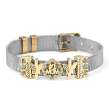 DINGLLY Two-tone Stainless Steel Mesh Bracelets For Women Men Golden Love Heart Beaded 10mm Ribbon Mesh Bracelet &amp; Bangle Gifts