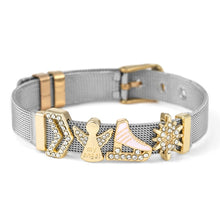 DINGLLY Two-tone Stainless Steel Mesh Bracelets For Women Men Golden Love Heart Beaded 10mm Ribbon Mesh Bracelet &amp; Bangle Gifts