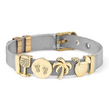 DINGLLY Two-tone Stainless Steel Mesh Bracelets For Women Men Golden Love Heart Beaded 10mm Ribbon Mesh Bracelet &amp; Bangle Gifts