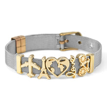 DINGLLY Two-tone Stainless Steel Mesh Bracelets For Women Men Golden Love Heart Beaded 10mm Ribbon Mesh Bracelet &amp; Bangle Gifts