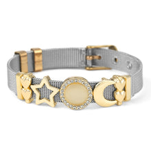 DINGLLY Two-tone Stainless Steel Mesh Bracelets For Women Men Golden Love Heart Beaded 10mm Ribbon Mesh Bracelet &amp; Bangle Gifts