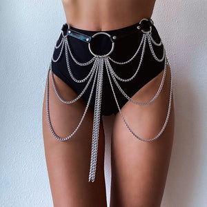 Goth Leather Body Harness Chain Bra Top Chest Waist Belt Witch Gothic Punk Fashion Metal Girl Festival Jewelry Accessories