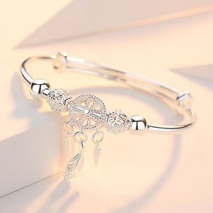 Adjustable 925 Sterling Silver Dreamcatcher Tassel Feather Round Bead Charm Bracelet &amp;Bangle For Women Elegant Jewelry sl209