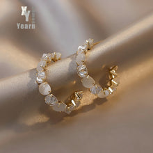New Women&#39;s Luxury Opals Hoop Earrings In 2021 Korean Fashion Jewelry Party Girls Temperament Accessories Unusual Earrings