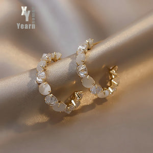 New Women&#39;s Luxury Opals Hoop Earrings In 2021 Korean Fashion Jewelry Party Girls Temperament Accessories Unusual Earrings
