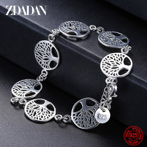 ZDADAN 925 Sterling Silver Tree Of Life Chain Charm Bracelet For Women Fine Jewelry