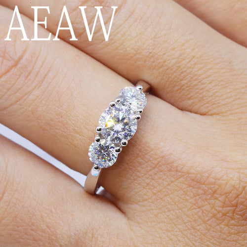 AEAW 2ctw 6.5mm Round Cut Engagement&Wedding Moissanite Diamond Ring Double Halo Ring Platinum Plated Silver