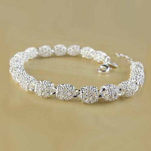 925 Sterling Silver Frosted Hollow Ball Chain Bangles Bracelets For Women Wedding Party Retro Jewelry 2021 Gift Jewellery