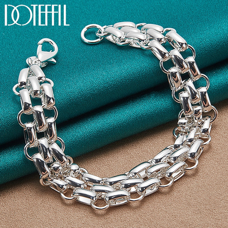 DOTEFFIL 925 Sterling Silver Lnterlocking Circle Bracelet Chain For Women Fashion Charm Wedding Engagement Party Jewelry