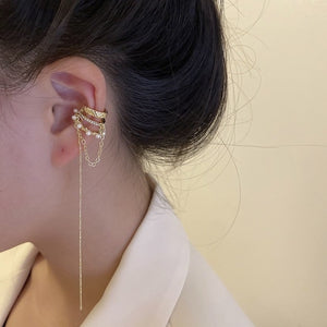 2021 New Trendy Long Butterfly Clip Earrings Ear Hook Pearl Ear Clips Without Pierced Ears Chain Earrings Women Girls Jewelry