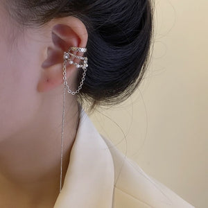 2021 New Trendy Long Butterfly Clip Earrings Ear Hook Pearl Ear Clips Without Pierced Ears Chain Earrings Women Girls Jewelry