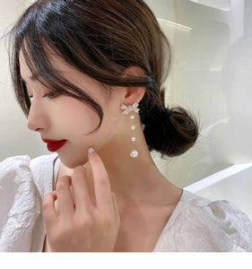 2021 New Trendy Long Butterfly Clip Earrings Ear Hook Pearl Ear Clips Without Pierced Ears Chain Earrings Women Girls Jewelry