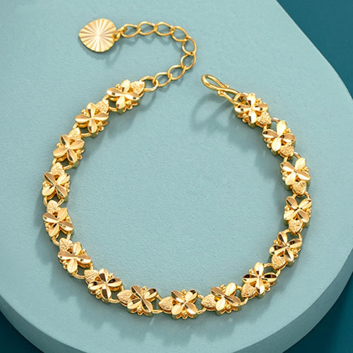 Fashion Lucky 24K Gold Bracelet 6mm Four-leaf clover gold bracelet, Suitable For Women's Jewelry Gifts