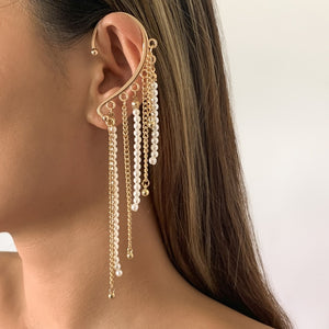 2021 New Trendy Long Butterfly Clip Earrings Ear Hook Pearl Ear Clips Without Pierced Ears Chain Earrings Women Girls Jewelry