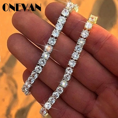 Hip Hop Men's Iced Out Crystal Single/Double Row Tennis Bracelet Bling Iced Out Cubic Zirconia Bracelets Link Chain Jewelry