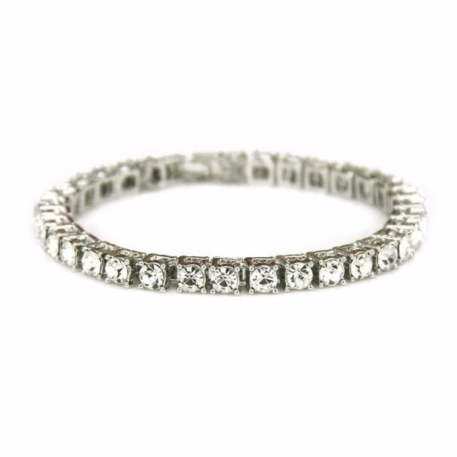 Hip Hop Men's Iced Out Crystal Single/Double Row Tennis Bracelet Bling Iced Out Cubic Zirconia Bracelets Link Chain Jewelry