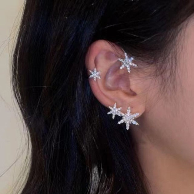 Silver Plated Metal Butterfly Ear Clips Without Piercing For Women Sparkling Zircon Ear Cuff Clip Earrings Wedding Jewelry