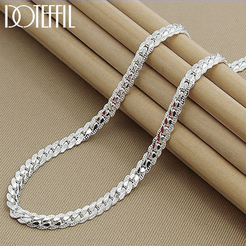 DOTEFFIL 925 Sterling Silver 6mm Full Sideways Necklace 18/20/22/24 Inch Chain For Woman Men Fashion Wedding Engagement Jewelry
