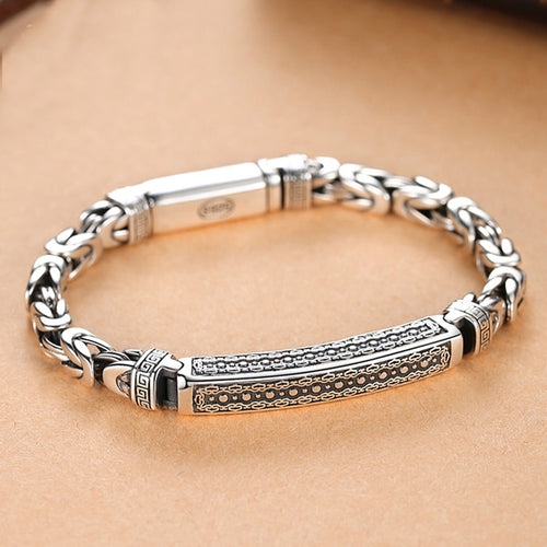 RetroSen New Silver Jewelry Men's Bracelet Personality Peace Pattern Retro Hipster Key Pattern Buckle Gift Accessory