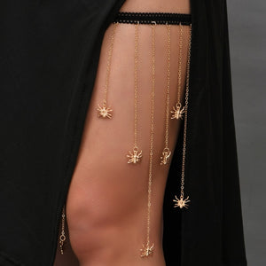 Bohemian Boho Gold Color Metal Beaded Chain Thigh Chain For Women Big Snake Pendants Leg Chain Body Jewelry Beach Style Gift