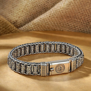 Handmade Creative Passepartout Prayer Wheel Bracelet Men&#39;s Sterling Silver Female Transfer Beads Six-Character Mantra Retro