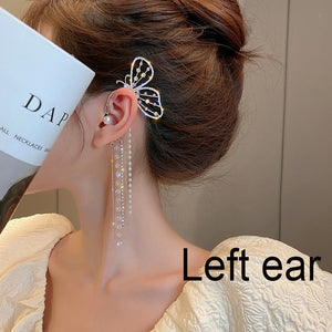 2021 New Trendy Long Butterfly Clip Earrings Ear Hook Pearl Ear Clips Without Pierced Ears Chain Earrings Women Girls Jewelry