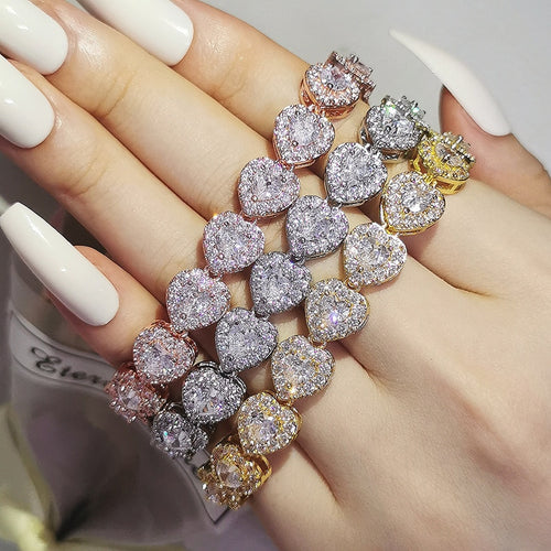 2022 New Arrivals 18CM Luxury Heart Rose Gold Silver Color Bracelet Bangle for Women Wedding Bride on Hand Gift Jewelry S5777