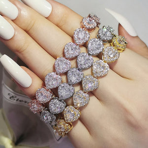 2022 New Arrivals 18CM Luxury Heart Rose Gold Silver Color Bracelet Bangle for Women Wedding Bride on Hand Gift Jewelry S5777