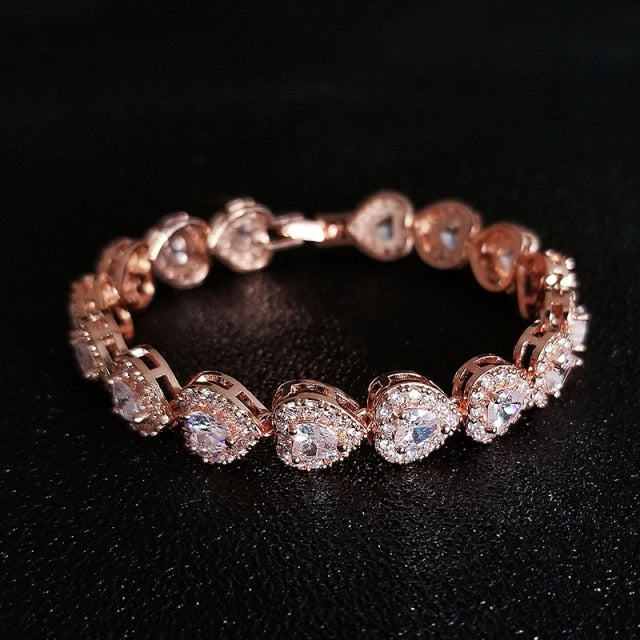2022 New Arrivals 18CM Luxury Heart Rose Gold Silver Color Bracelet Bangle for Women Wedding Bride on Hand Gift Jewelry S5777